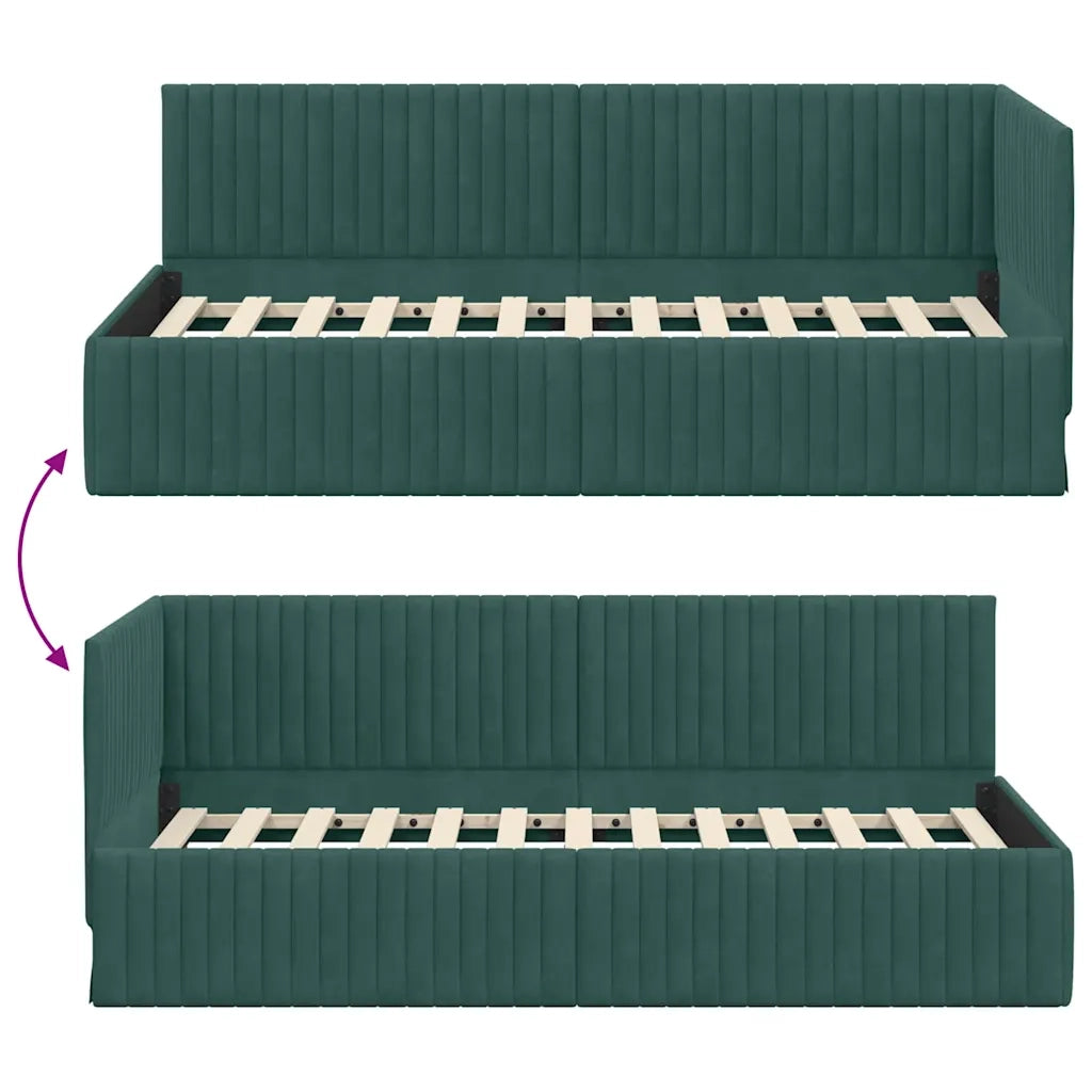 Cornice del letto ad angolo Verde Scuro 90 cm x 190 cm Velluto 42016258