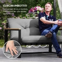 Set da Giardino 4 Pezzi con 2 Sedie, Divanetto 2 Posti e Tavolino, in Acciaio e Poliestere Grigio Chiaro e Nero