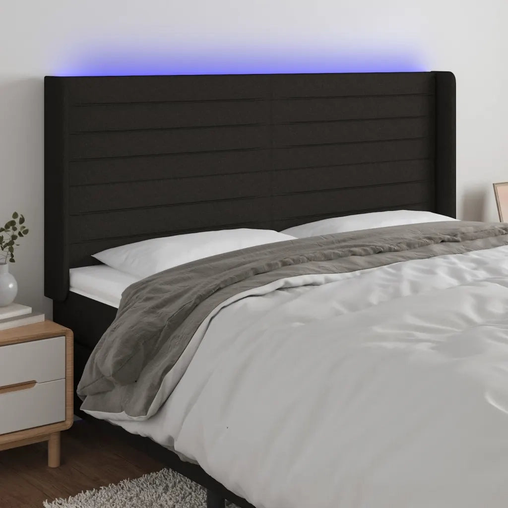 Testiera | Testata a LED Nera 163x16x118/128 cm in Tessuto