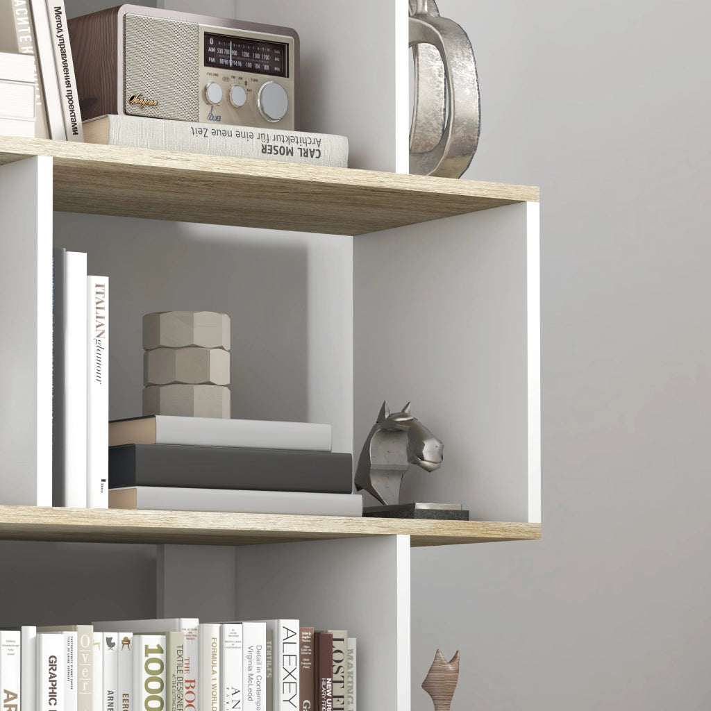 Libreria Stile Nordica con 5 Ripiani Antivuelco ¨C zephmum ¨C Roble e Bianco 70x29.5x163 cm