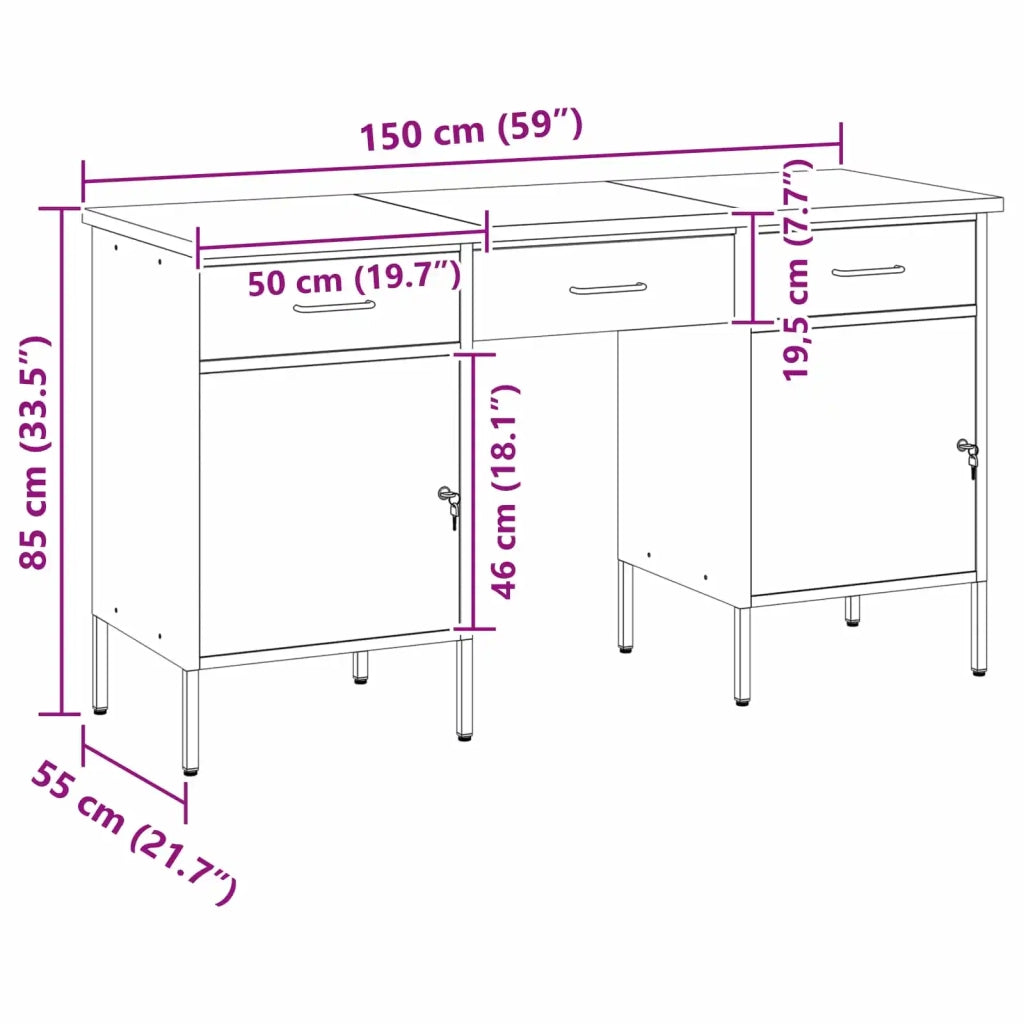Mobile da lavoro 3 pcs Nero Legno ingegnerizzato e acciaio 3321374