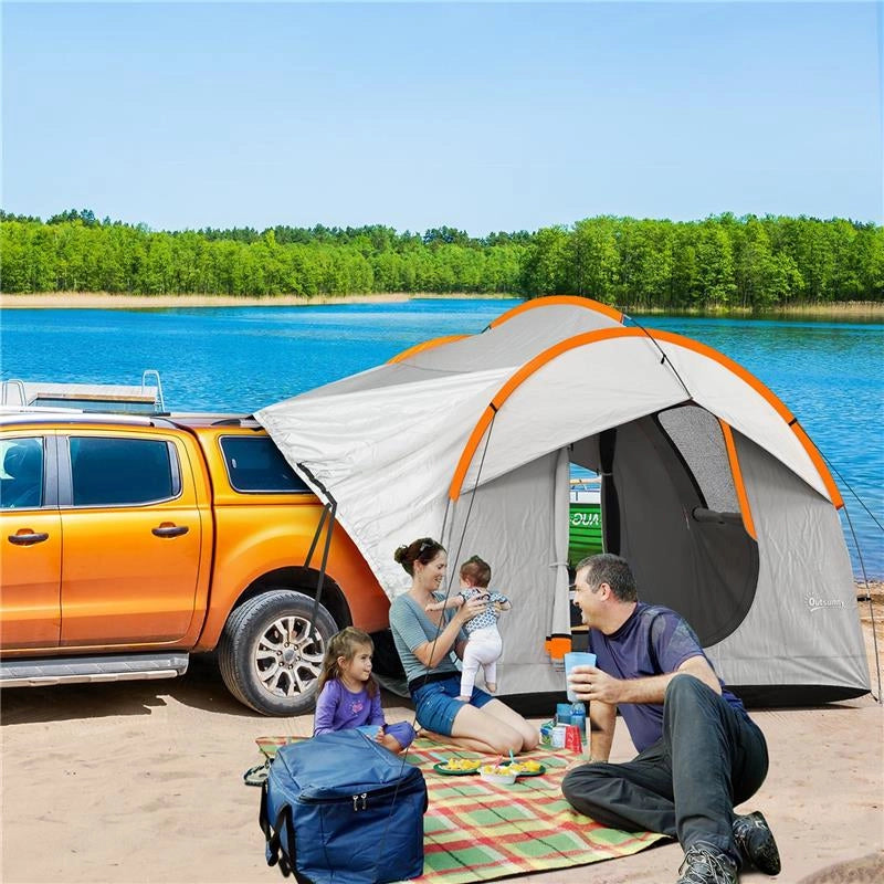 TENDA PER AUTO IMPERMEABILE A 3 PORTE IN POLIESTERE, PE E FIBRA DI VETRO, 239X210X210 CM, GRIGIO E ARANCIONE