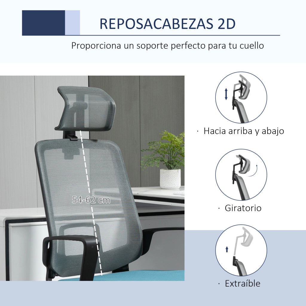 Sedia da ufficio ergonomica ¨C zephmum ¨C 63.5x63x116.5-125.5 cm blu grigio