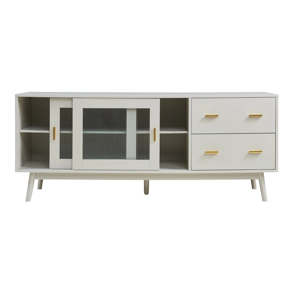 Mobile Porta TV Susa con Cassetti e Ante Scorrevoli in Vetro Scanalato 160x40x65 cm Beige [en.casa]