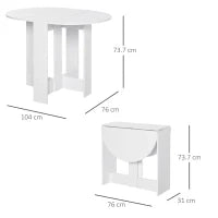 Tavolo Pieghevole da Pranzo a 2 Ribalte, Tavolo da Pranzo Allungabile in Legno Salvaspazio per Cucina e Soggiorno, 104x76x73.7 cm, Bianco