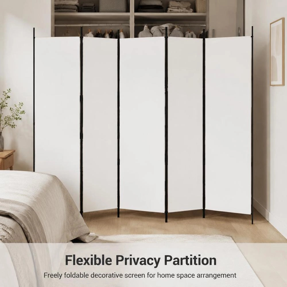 6-piece White Fabric Room Divider, 300x200 Cm