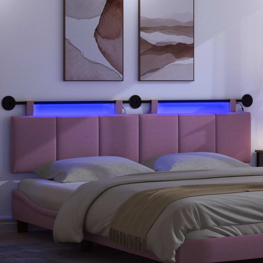 Testiera sospesa Con luce LED Rosa Tessuto