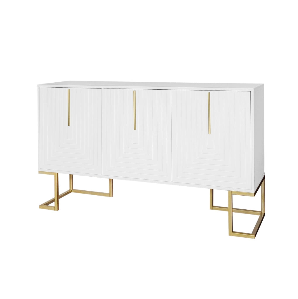Sideboard moderno con 3 ante, ripiani regolabili, maniglie in metallo e base a U, bianco