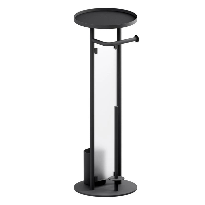 Piantana porta scopino con porta rotolo con vetro nera – Serie Cleo