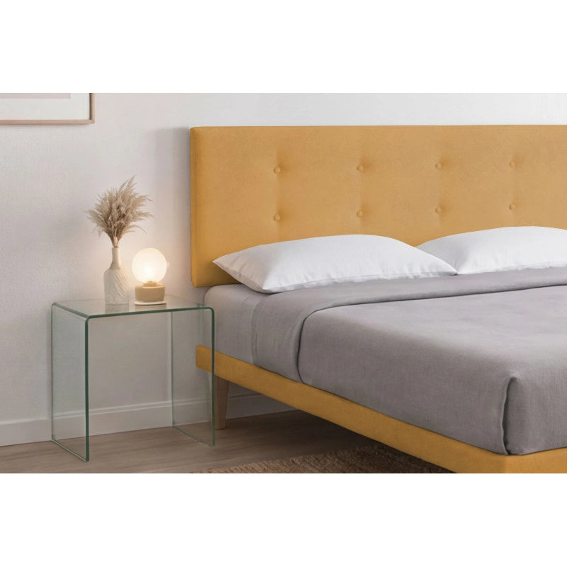 Letto imbottito Matrimoniale 180x190 cm Button - Con rete,Microfibra,Ocra