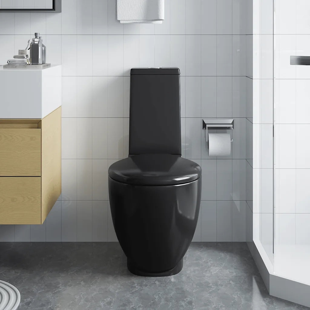 Vaso WC in Ceramica da Bagno Rotondo Base con Scarico Nero 3059889