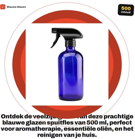 Fles Spray 500 ml - Fusto di Vetro Boston - Boccetta con Beccuccio per Aromaterapia - Oli Essenziali - Piante - Cura della Pelle