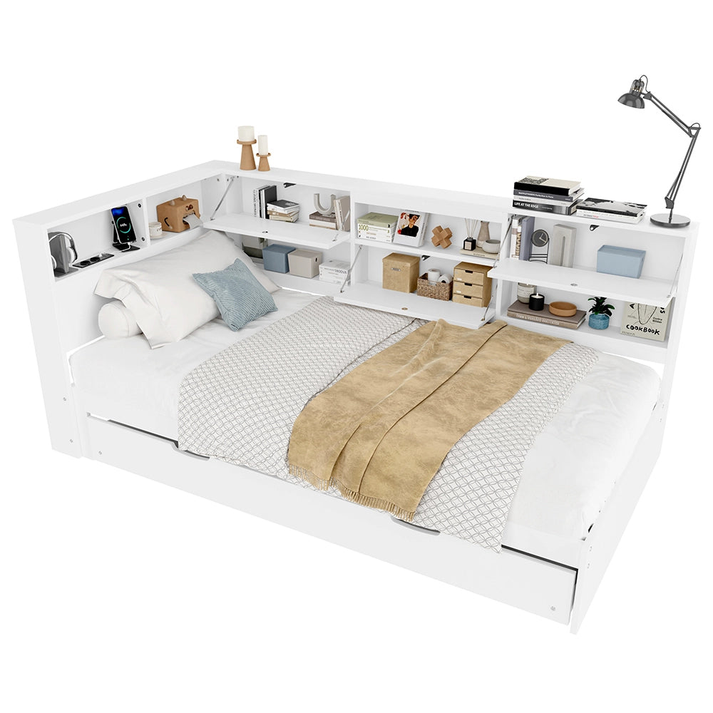 Divano letto - Xylo - 90x200cm testiera con contenitore, bianco