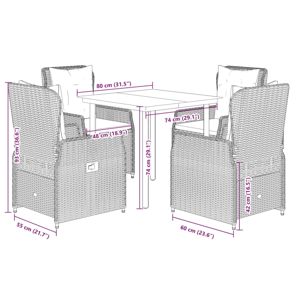 Set da Pranzo da Giardino 5pz con Cuscini in Polyrattan Marrone 3262848