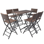 Set da pranzo pieghevole da 7 pezzi resina intrecciata marrone e acciaio 02_0014940