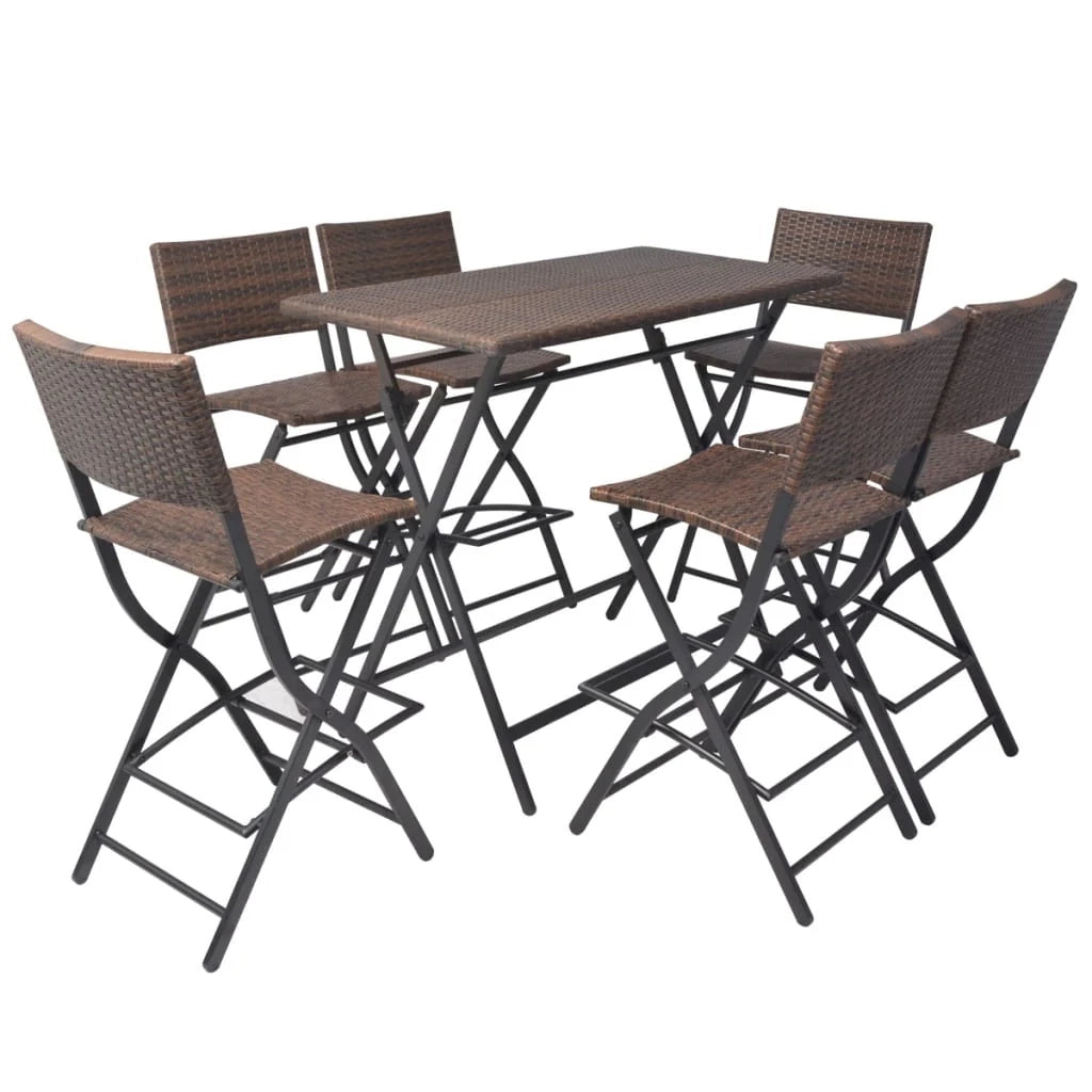 Set da pranzo pieghevole da 7 pezzi resina intrecciata marrone e acciaio 02_0014940