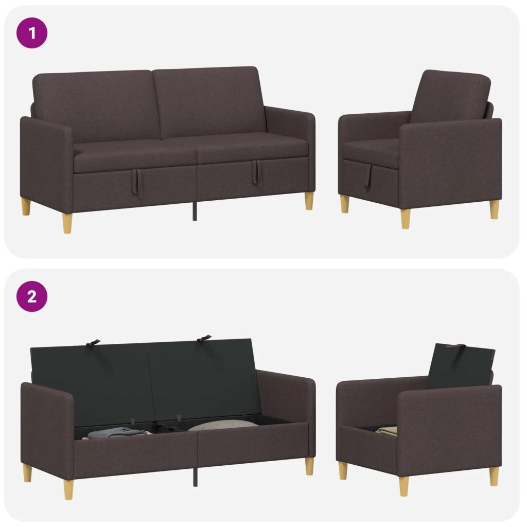 Set di Divani con Storage 2 pcs Marrone Scuro Poliestere 3429208