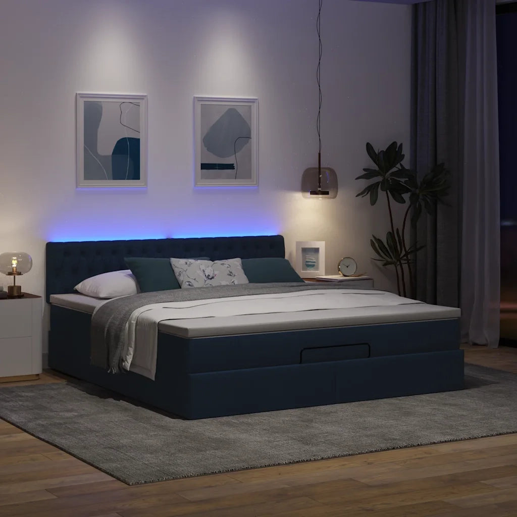 Struttura Letto Pouf con Materasso Blu 160x200 cm in Tessuto 3312408