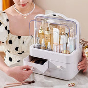 Organizzatore per trucco - Organizzatore per cosmetici - Bifacciale - Con 3 cassettoni - Translucido - Bianco
