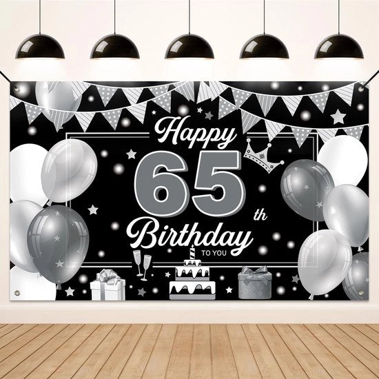 Decorazione di compleanno per il 65° compleanno - Decorazione di festa - Banner di festa - Decorazione di sfondo - Materiale in poliestere duraturo - 180 x 110 cm