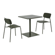 Set tavolo da giardino quadrato in acciaio con 2 sedie, verde kaki