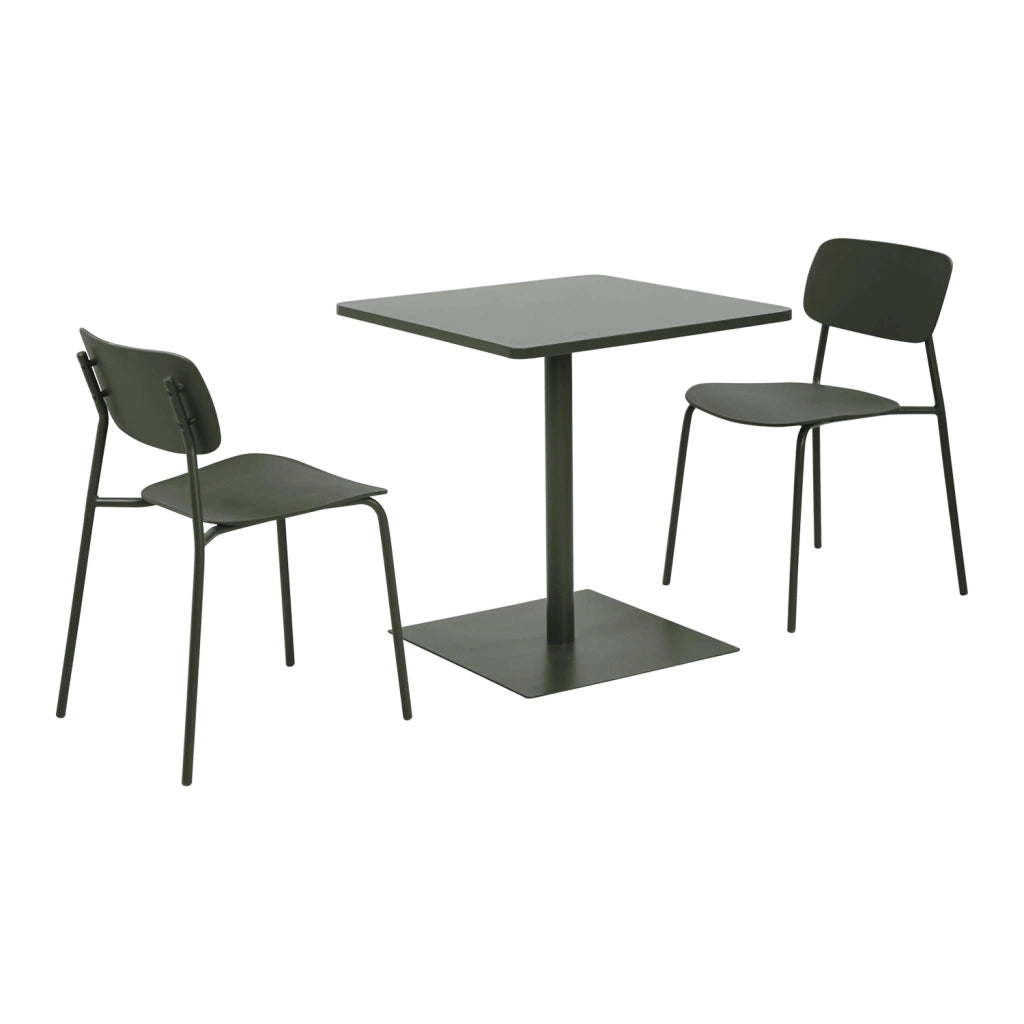 Set tavolo da giardino quadrato in acciaio con 2 sedie, verde kaki