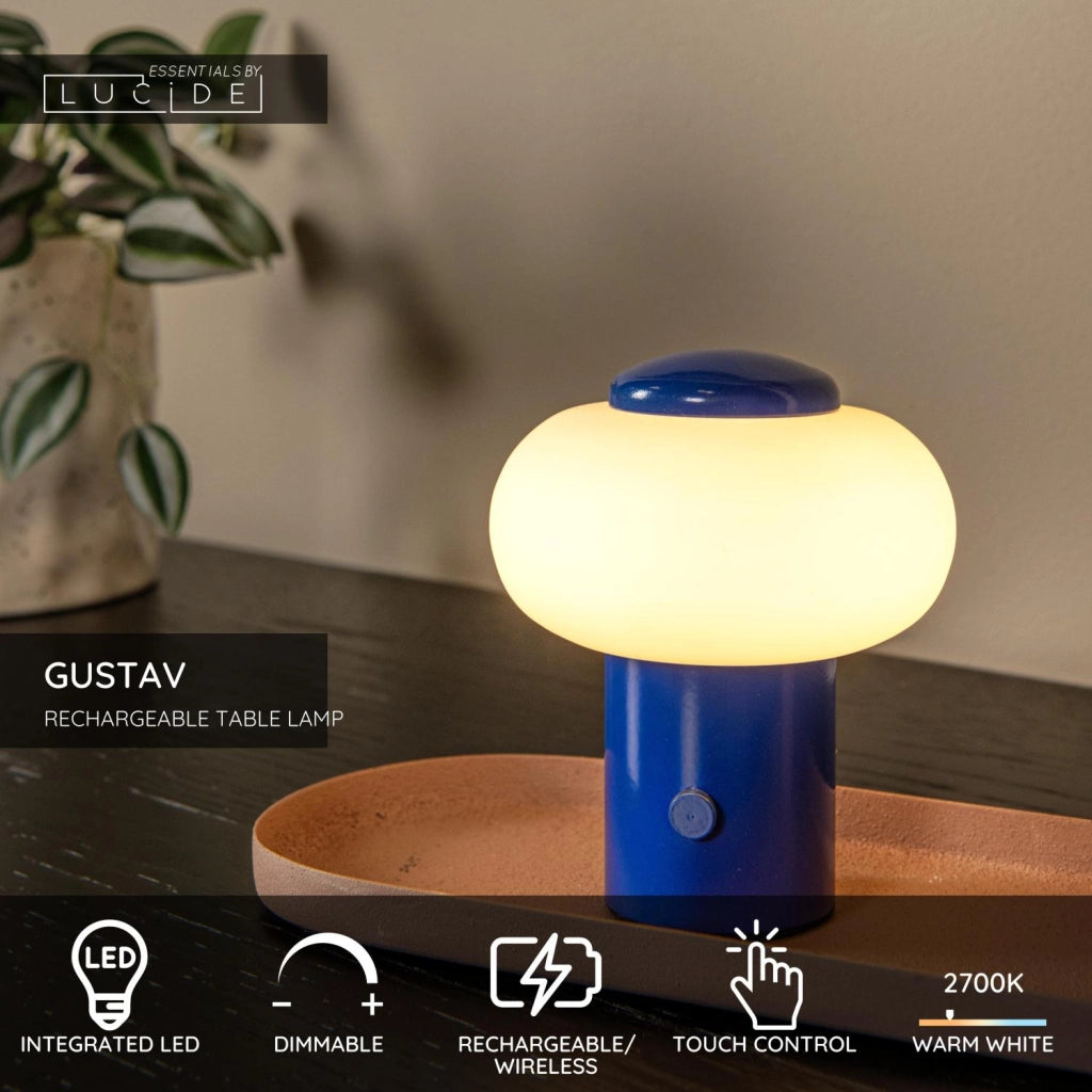 Lampada da tavolo LED vetro blu GUSTAV Lucide