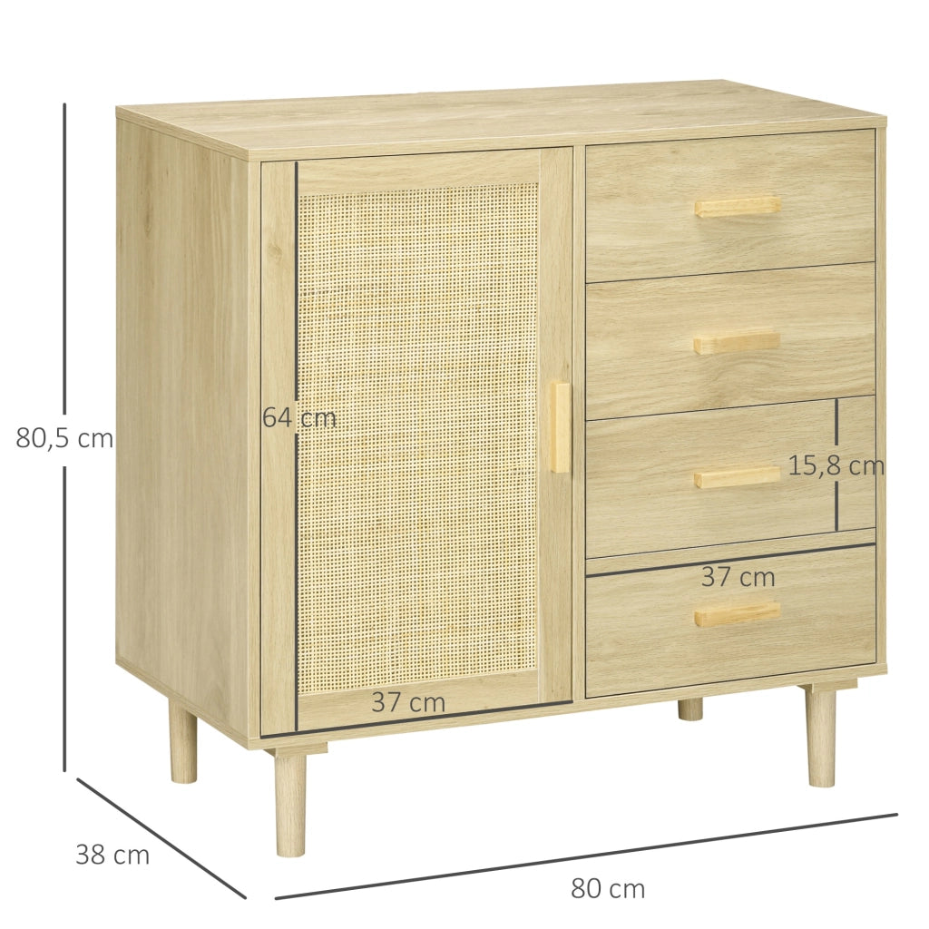 Credenza in rattan con ante intrecciate e 4 cassetti ¨C Xylo ¨C Effetto legno naturale 80x38x80,5 cm