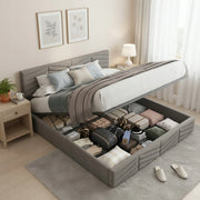 Letto imbottito 140x200 - Xylo - Grigio, velluto, meccanismo idraulico