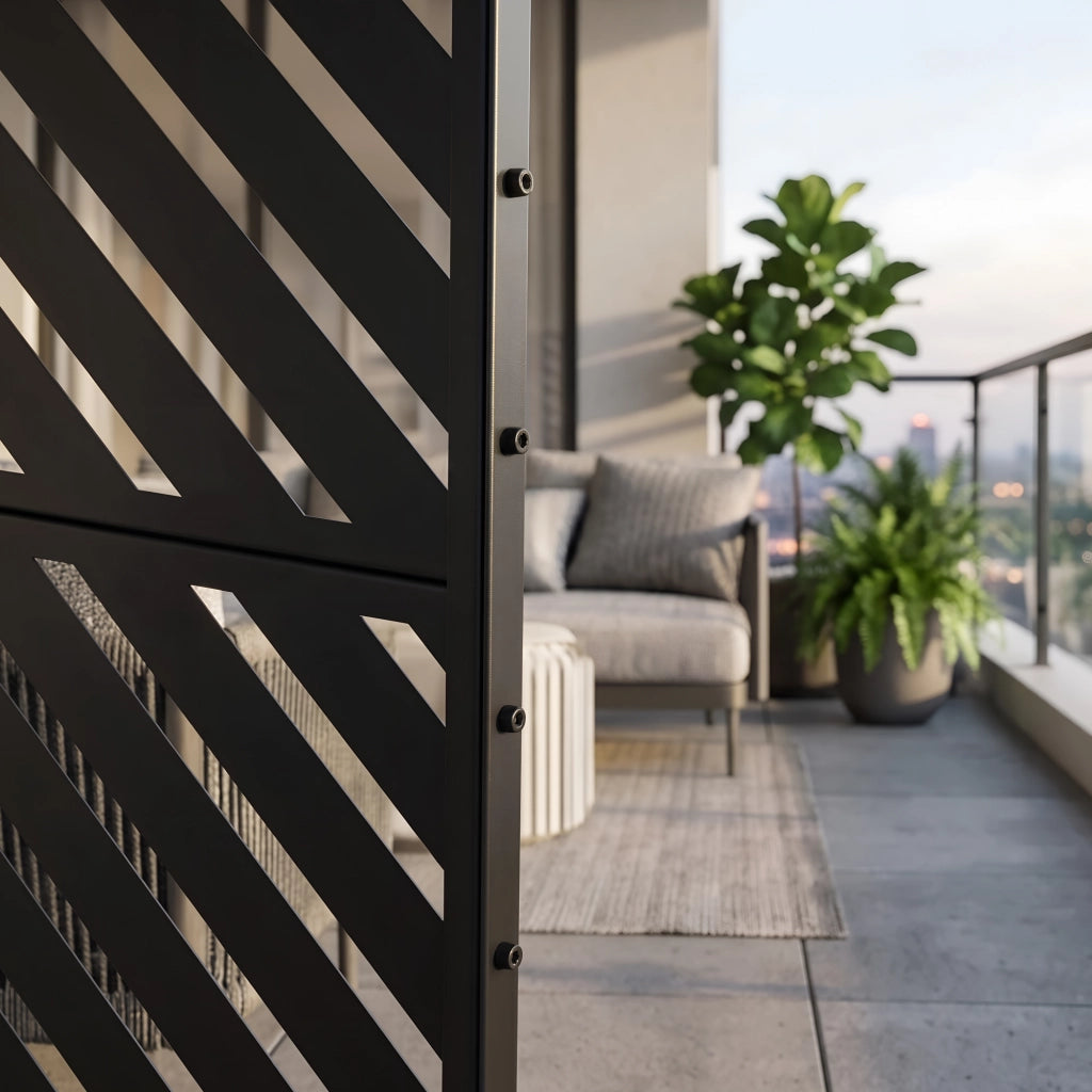 Pannello Divisorio Kekan con Struttura Decorativa in Acciaio 180 x 90 cm - Nero casa.pro