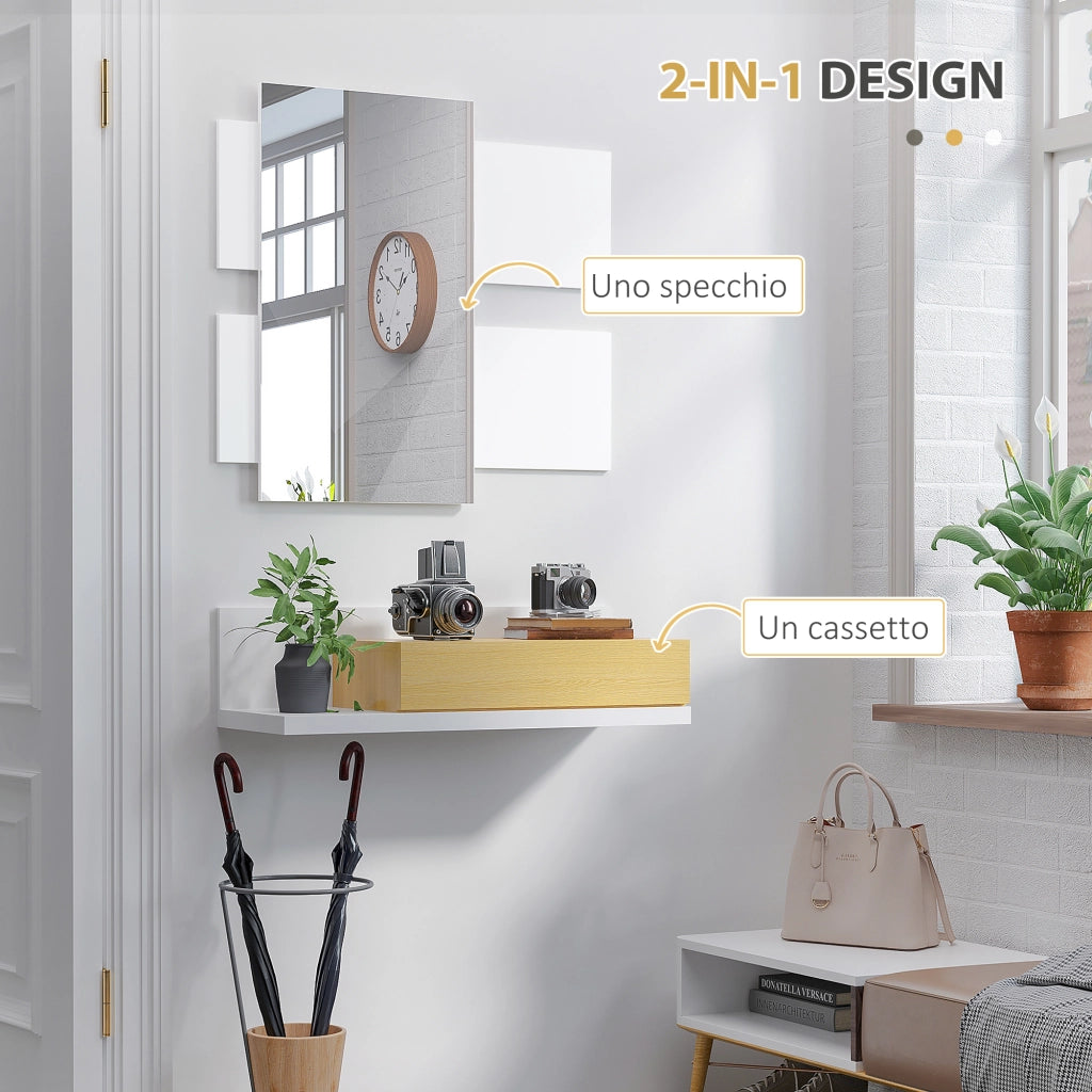 Mobile Ingresso con Specchio e Cassetto ¨C Minimal ¨C Legno Bianco 40x70cm