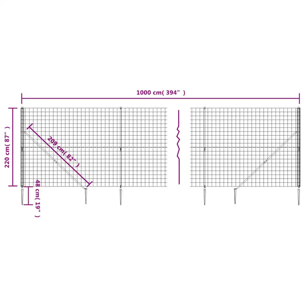Recinzione Metallica con Picchetti Ancoraggio Antracite 2,2x10m 154279