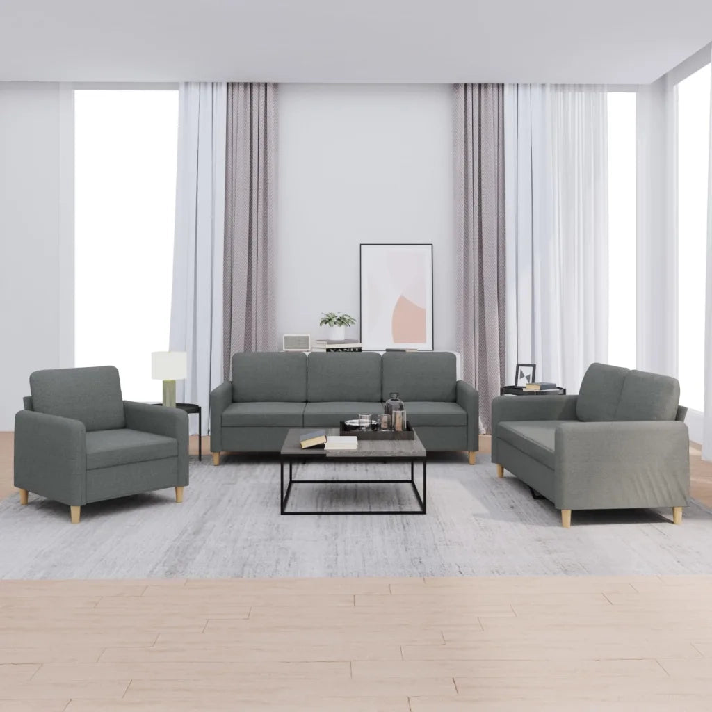 Set di Divani 3 pz con Cuscini Grigio Scuro in Tessutocod mxl 107203