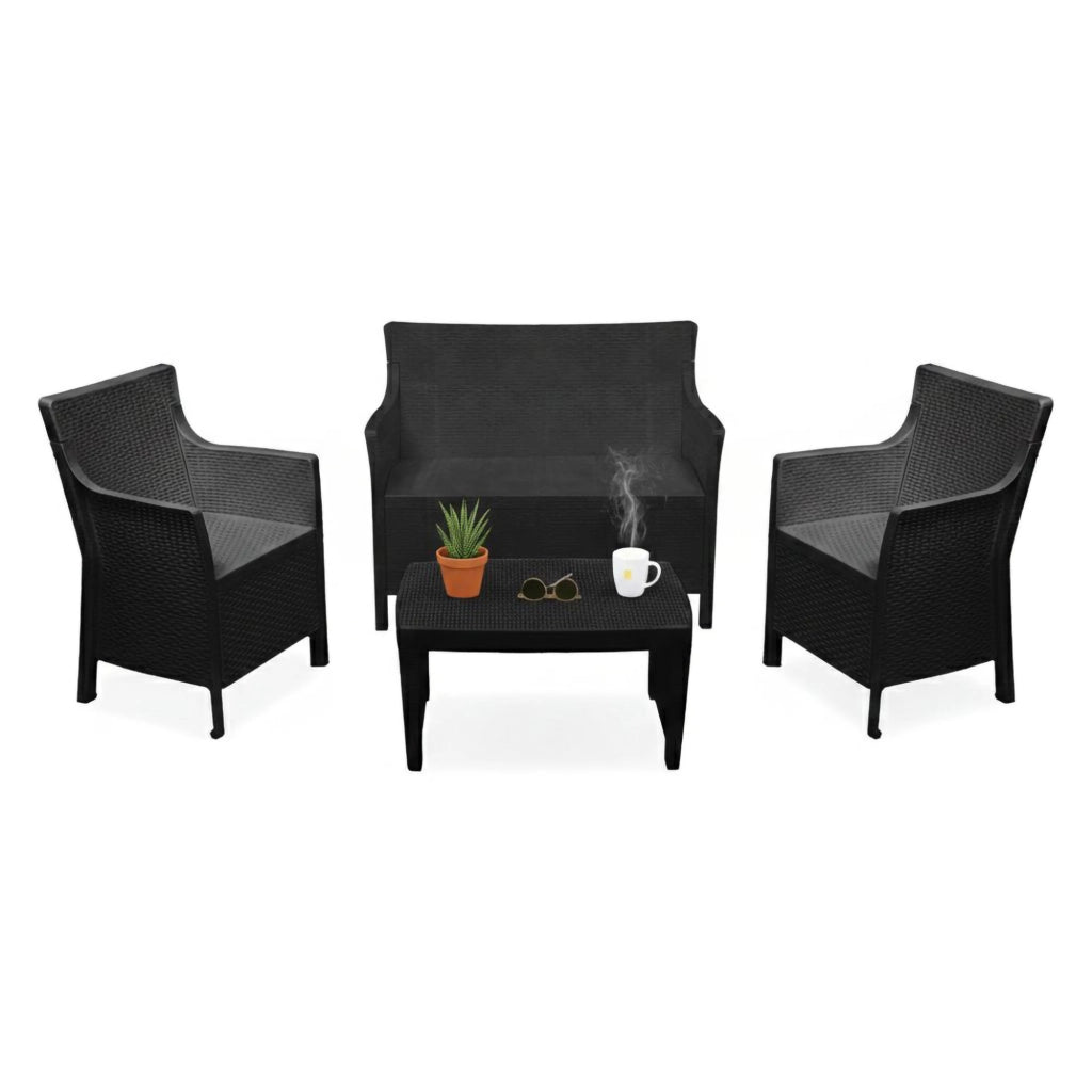 Salottino Outdoor Lasca, set Salotto da Esterno 4 Posti Made in Italy, Nero Antracite