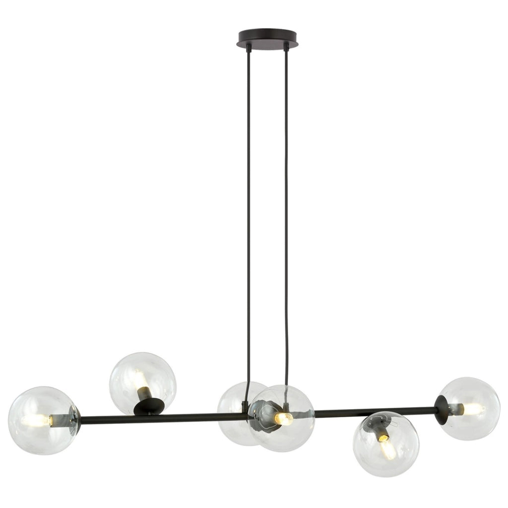 Lampadario Emibig Rossi 6 luci E14 nero vetro trasparente
