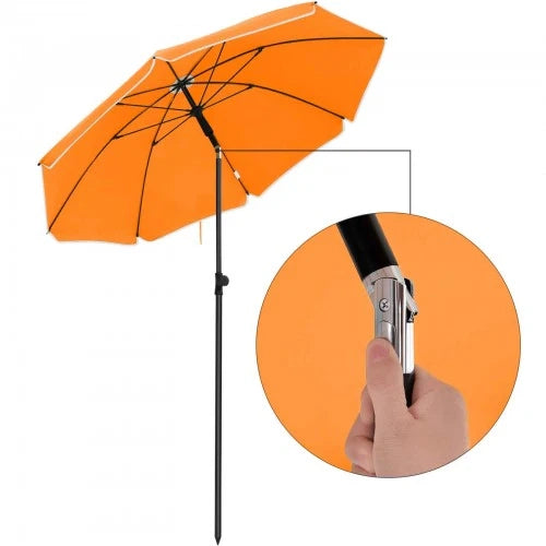 Ombrellone dritto con 50 stecche in fibra di vetro copertura in poliestere inclinabile con borsa per il trasporto per terrazza giardino balcone spiaggia diametro 160 cm arancione 12_0000799