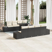 Set Divano da Giardino 9 Pezzi con Cuscini Nero Rattan Poliestere