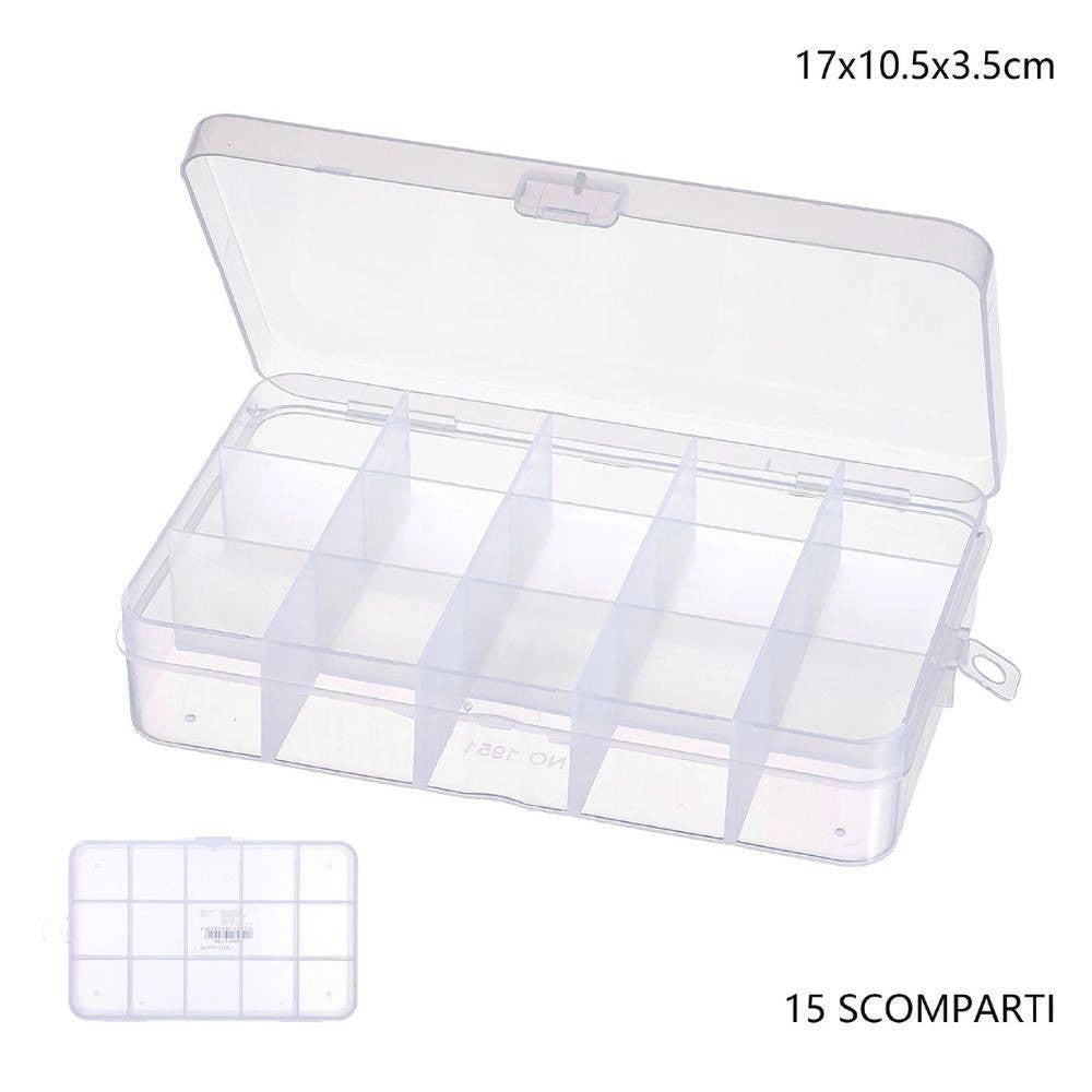 Trade Shop - Scatola Portaoggetti 15 Scomparti Pratico Contenitore Misura 17x10.5x3.5 Cm -
