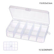 Trade Shop - Scatola Portaoggetti 15 Scomparti Pratico Contenitore Misura 17x10.5x3.5 Cm -