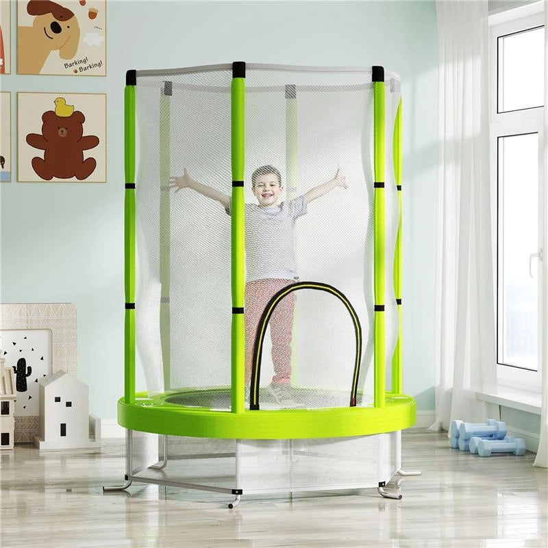 TRAMPOLINO ELASTICO PER BAMBINI Ï140 CM CON RETE DI SICUREZZA E DISEGNI, ETÓ 3-6 ANNI, VERDE