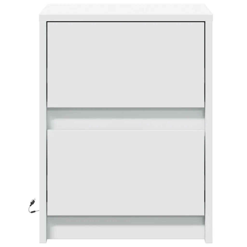 Comodino con Luci LED Bianco in Legno Multistrato 852033