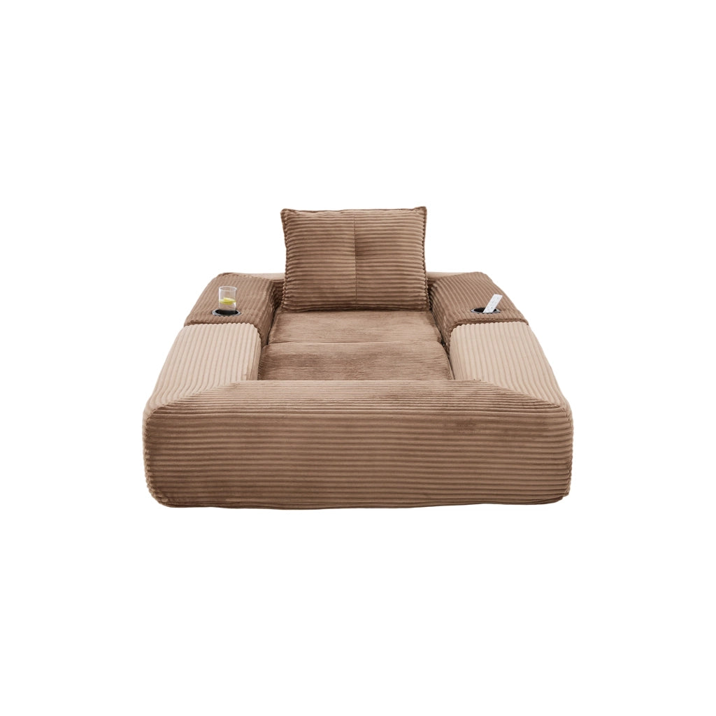 Divano Letto Pieghevole in Tessuto a Coste ¨C MINIMAL ¨C con Tasche Laterali, Braccioli, Portabicchieri