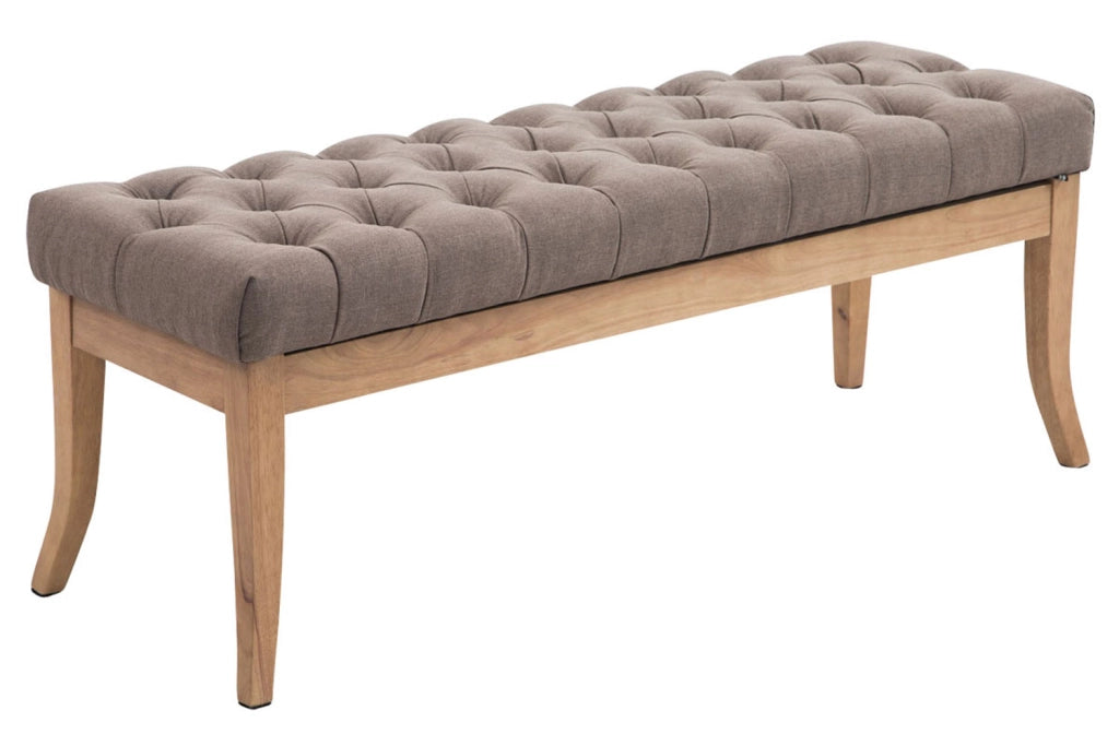 Panca design RAMSES in legno chiaro antico tessuto Tortora,120 cm