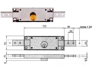 SERRATURA CILINDRO FISSO TONDO CENTRALE 8231- - mm.155x15x55h. dotazione 2 chiavi (8231.9) - 2 pezzi VIRO