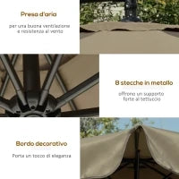 Ombrellone da Giardino a Braccio con Apertura a Manovella in Metallo e Poliestere, Ø2.7x2.7 m, Caffè