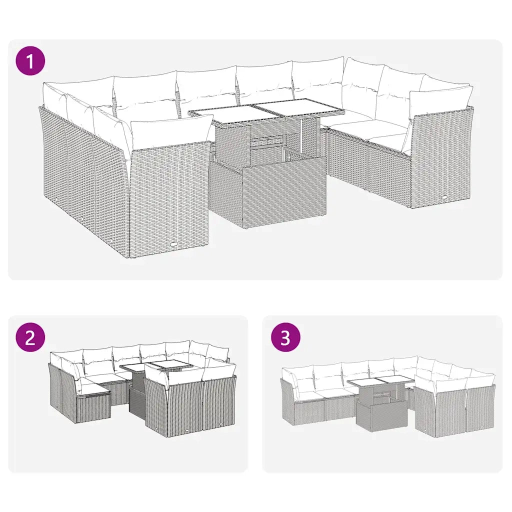 Set Divano da Giardino 10 pz con Cuscini Beige in Polyrattan 3326219