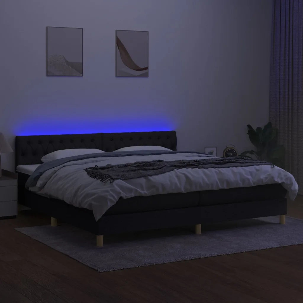 Letto a Molle Materasso e LED Nero 200x200cm in Tessuto 3133983