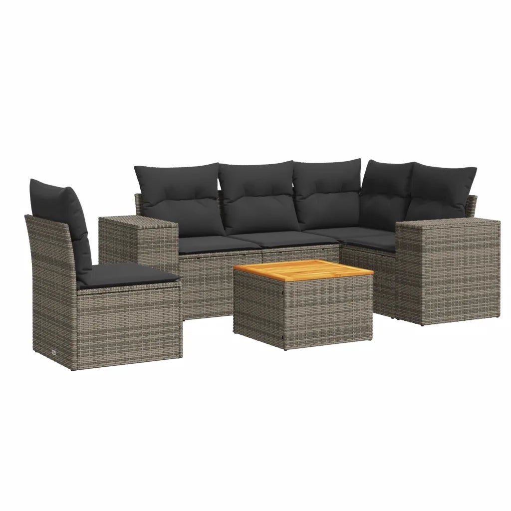 Set Divano da Giardino 6 pz con Cuscini Grigio in Polyrattan 3225451