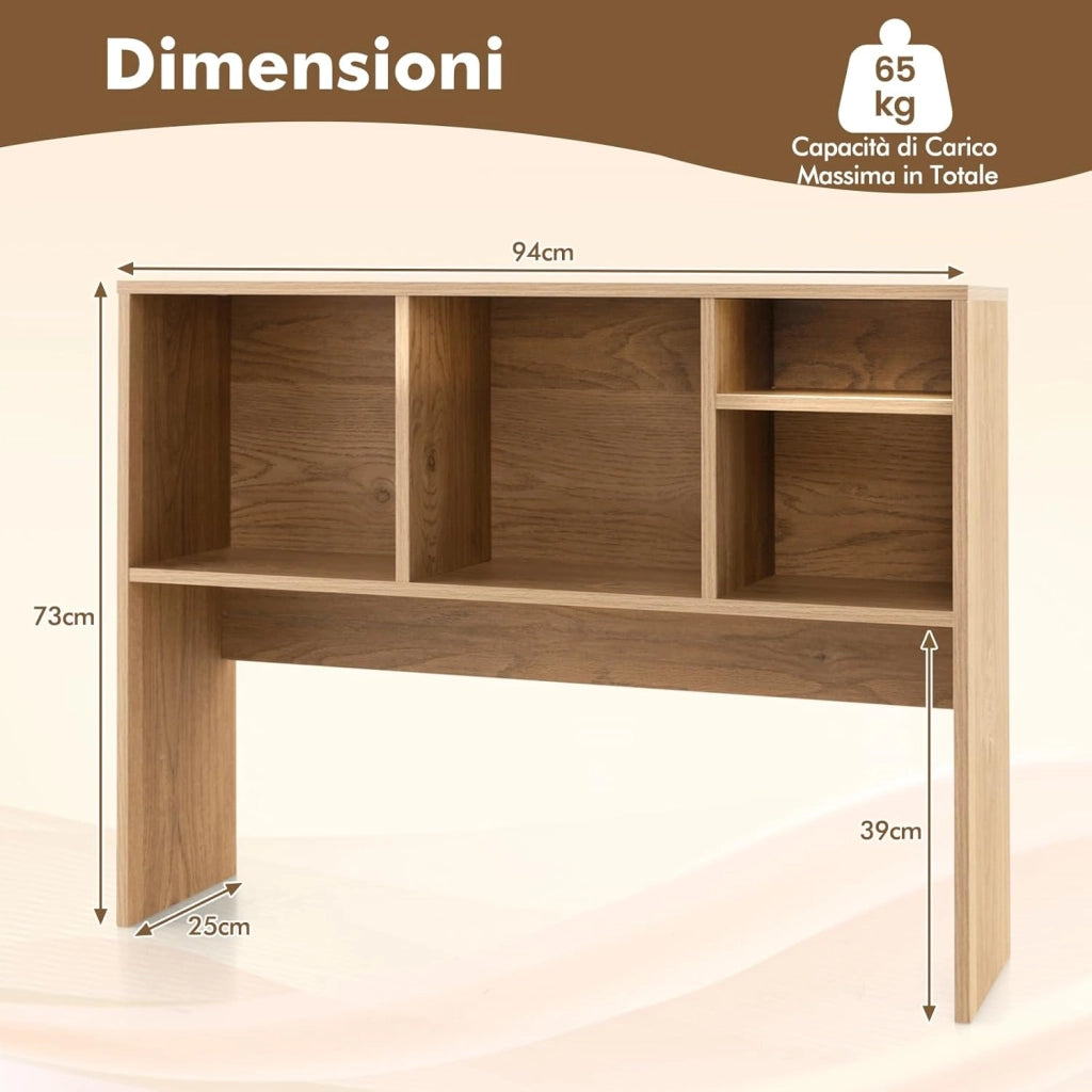 Libreria da Scrivania per Computer, Scaffale da Tavolo con 4 Cubi e Scomparto Posteriore Aperto, Organizzatore di Stoccaggio per Scrivania, 94x25x73 cm (Naturale)