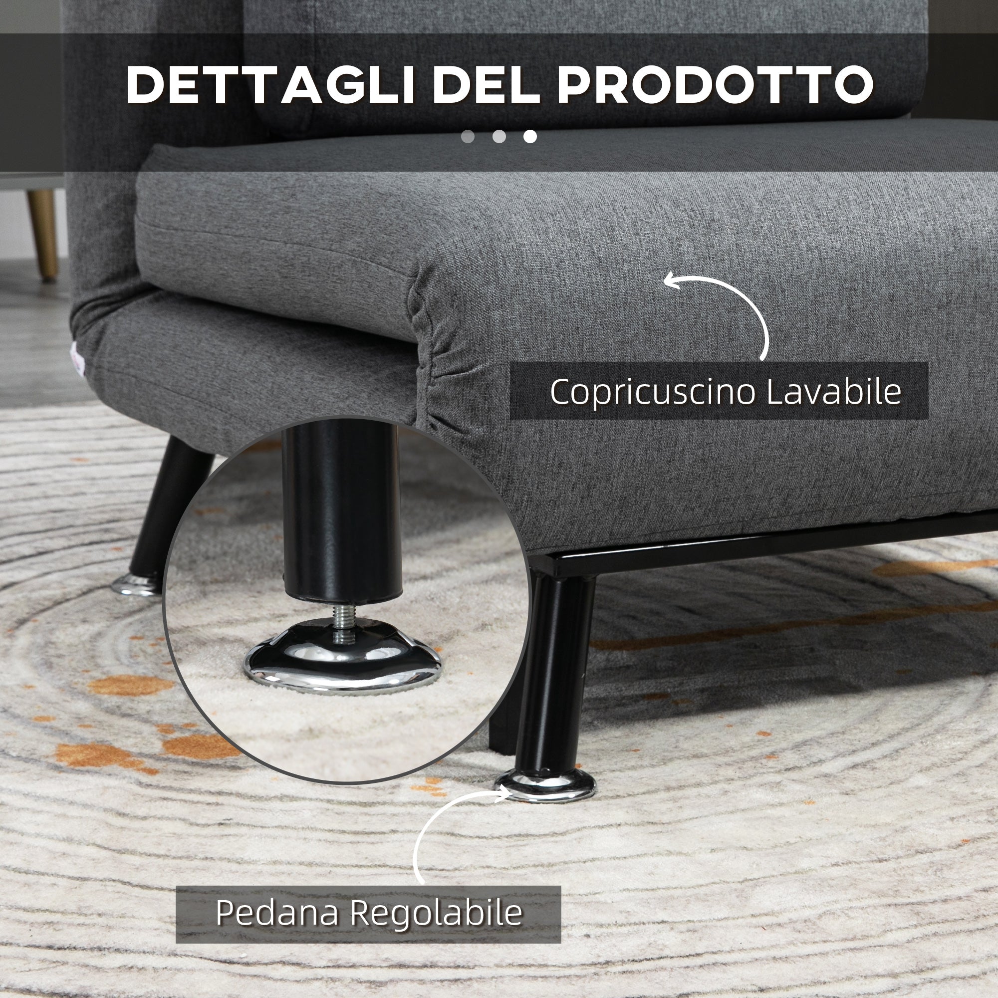 Poltrona Letto Reclinabile in 5 Posizioni 75x70x75 cm in Tessuto Effetto Lino e Acciaio Grigio